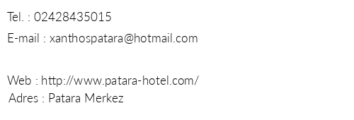 Hotel Xanthos Patara telefon numaralar, faks, e-mail, posta adresi ve iletiim bilgileri